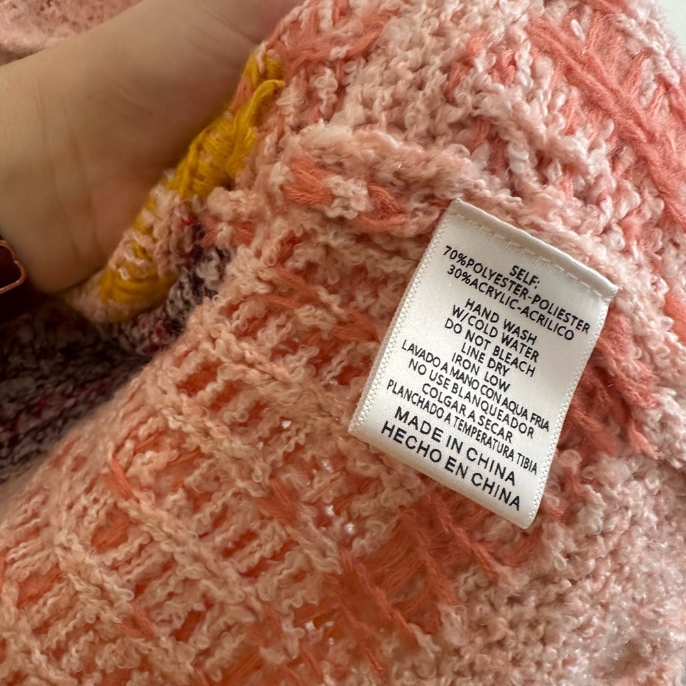 &Merci Colorful Pink Floral Open Cardigan Sweater Oversized Size Small - Picture 4 of 6